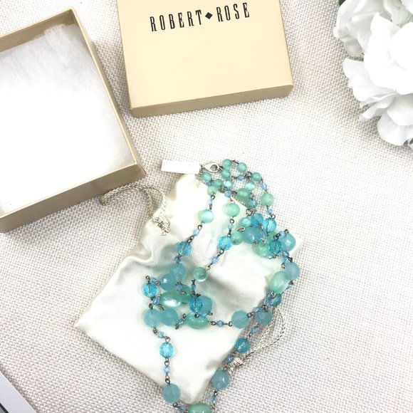 Beautiful Robert Rose Blue Beaded Gemstone Necklace - Picture 11 of 12